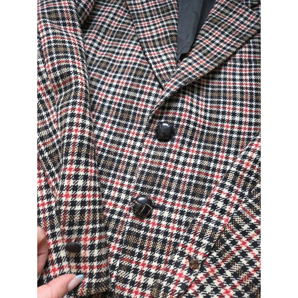 Vintage Botany 500 Levy Bros Pure Wool Plaid Blazer Sport Coat Red Brown 40 GUC